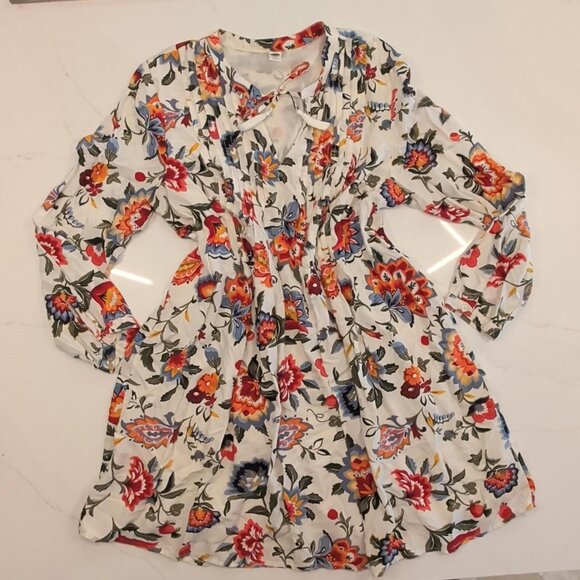 Old Navy Sz XL White AOP Floral Swing Babydoll Dress Boho Pleated Peasant Fairy - Picture 1 of 10